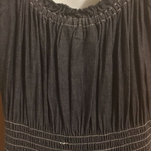 Tiered Ruffle Cinched Waist Boho Peasant Cottagecore Black Jean Maxi Dress 2P - Picture 10 of 10